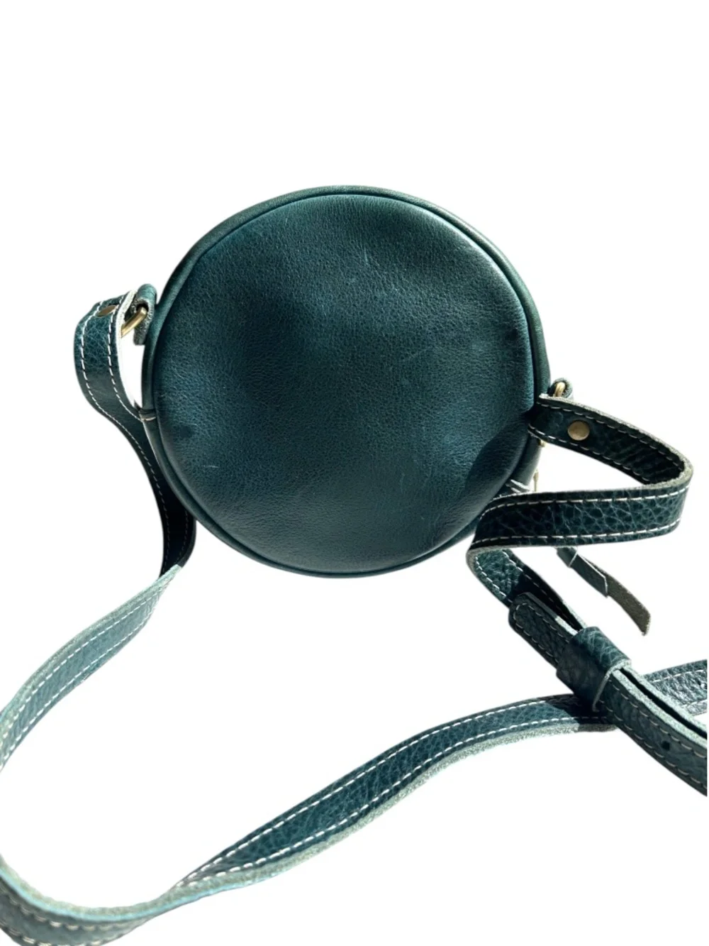Vintage Portland Leather Round Rare Teal Green Leather Crossbody Bag